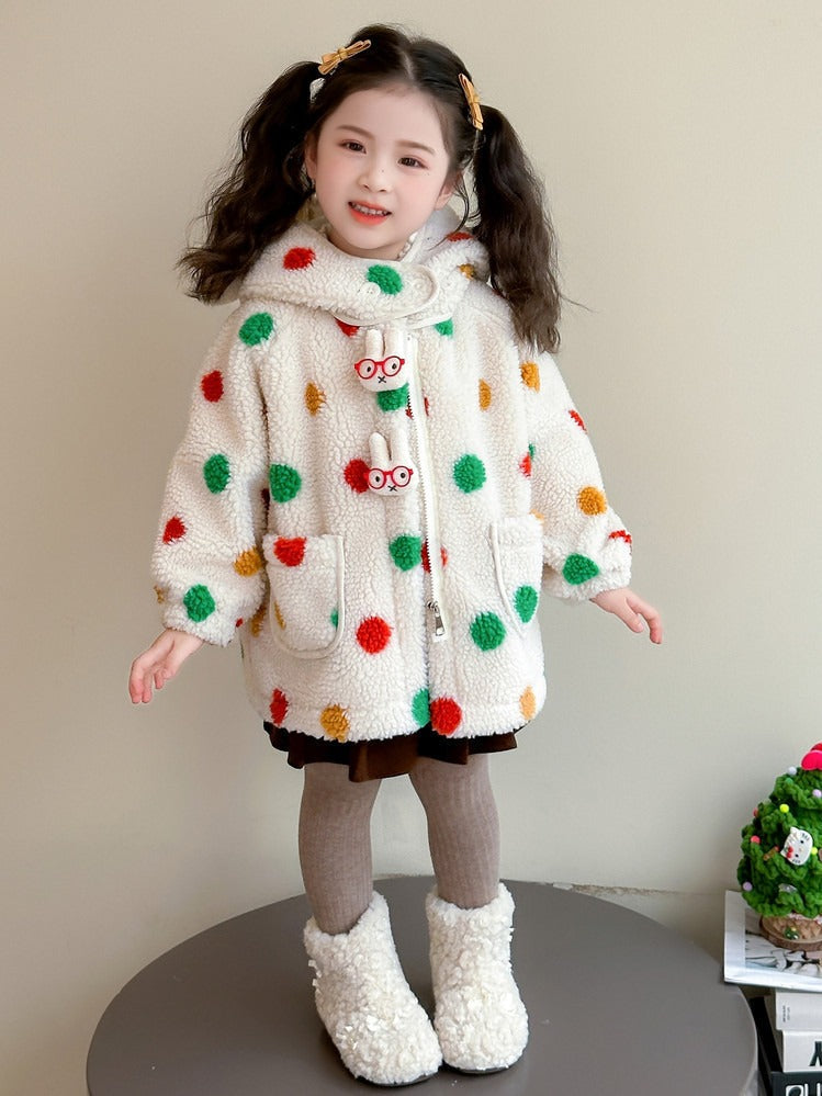 Baby Girl Jacket Cartoon Dinosaur Soft Lambswool Coat for 1-9 Years 1