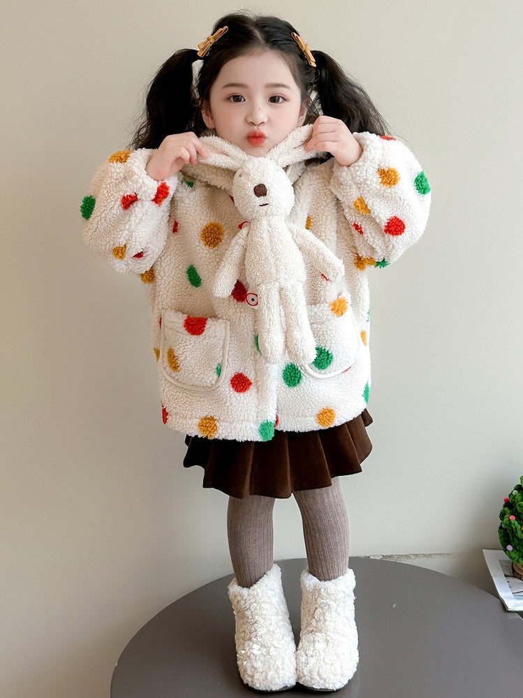 Baby Girl Jacket Cartoon Dinosaur Soft Lambswool Coat for 1-9 Years 2