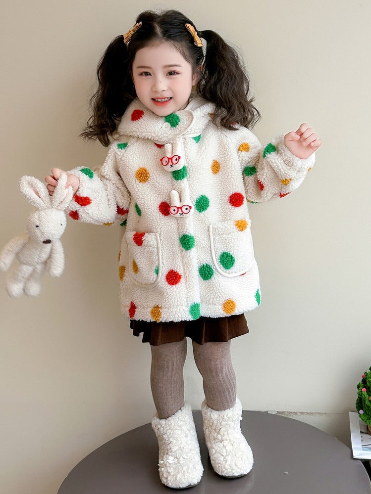 Baby Girl Jacket Cartoon Dinosaur Soft Lambswool Coat for 1-9 Years 3
