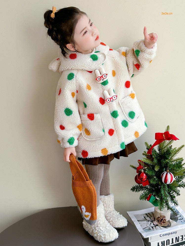 Baby Girl Jacket Cartoon Dinosaur Soft Lambswool Coat for 1-9 Years 7