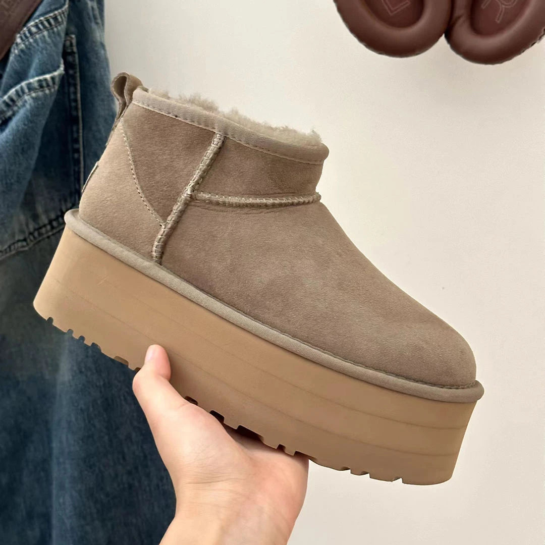 Beige Ultra Mini Ugg Boots for Women – Cozy Platform Ankle Booties with Fur Lining 0