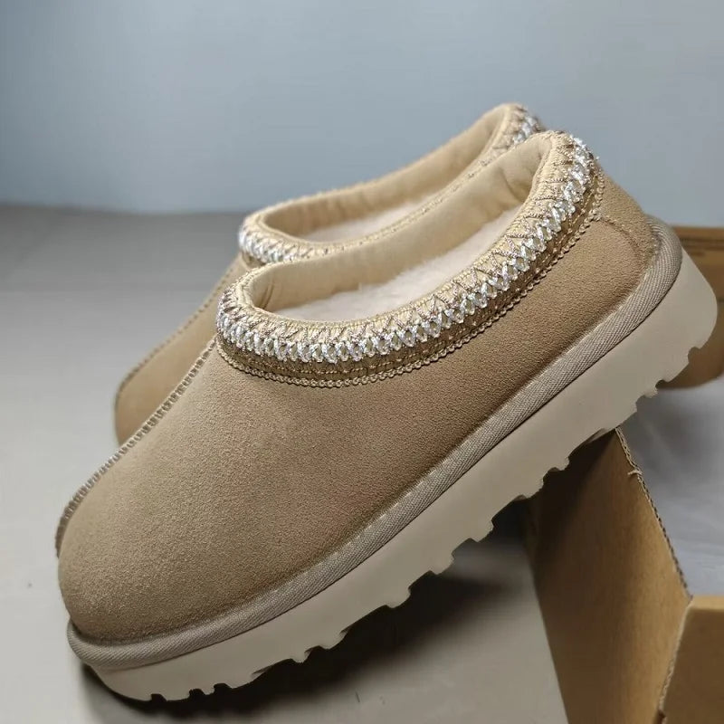 Beige Women’s Ultra Mini Platform Boots – Cozy Winter Ankle Booties with Fur Lining 0