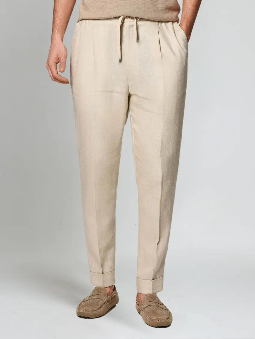 Ethan | Elegant Lightweight Beige Linen Pants 1