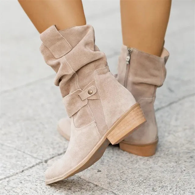 Black Ankle Boots for Women - Stylish Faux Leather Low Heel Booties with Side Tubes 0