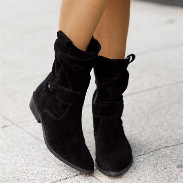 Black Ankle Boots for Women - Stylish Faux Leather Low Heel Booties with Side Tubes 1