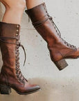 Black Knee High Boots for Women – Stylish Chunky Heel Lace-Up Long Boots in High-Quality PU Leather 1