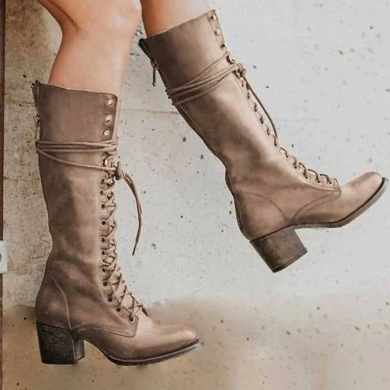 Black Knee High Boots for Women – Stylish Chunky Heel Lace-Up Long Boots in High-Quality PU Leather 3