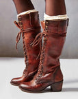 Black Knee High Boots for Women – Stylish Chunky Heel Lace-Up Long Boots in High-Quality PU Leather 4