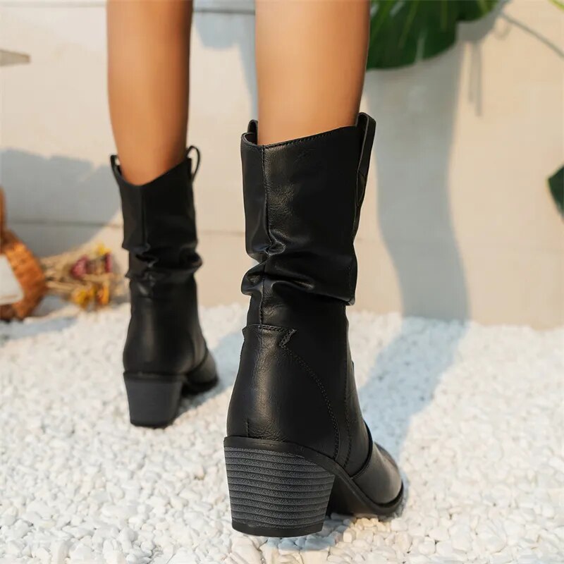 Black Leather Ankle Boots for Women – Stylish Western Design, Sizes 36 to 42 3