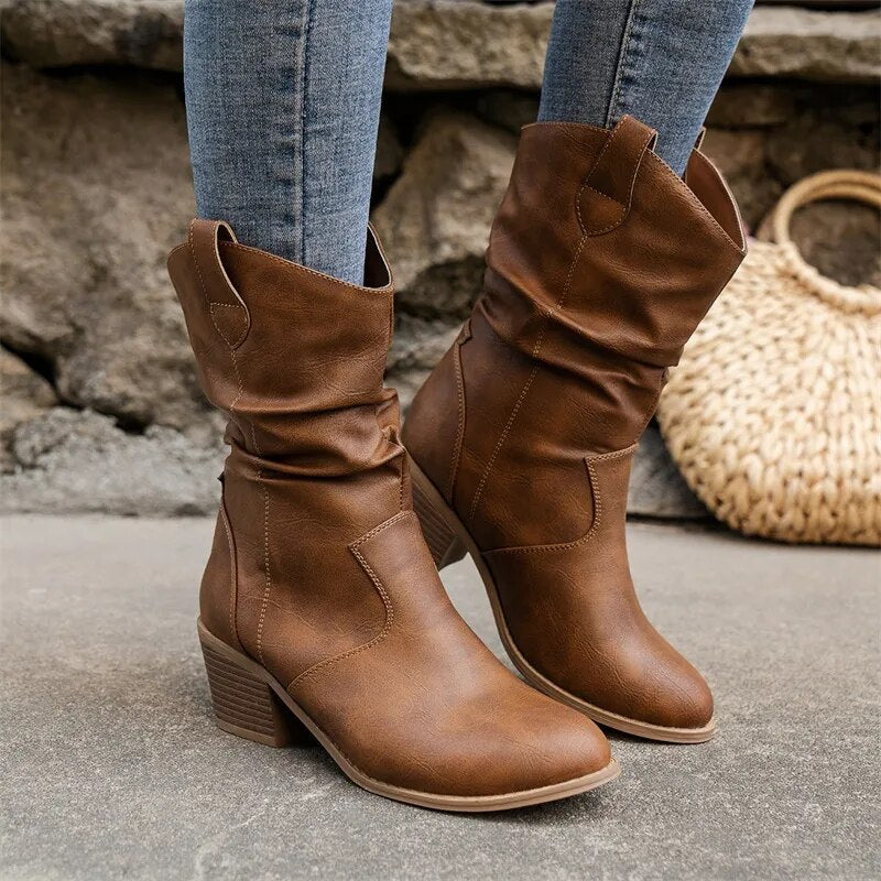 Black Leather Ankle Boots for Women – Stylish Western Design, Sizes 36 to 42 4