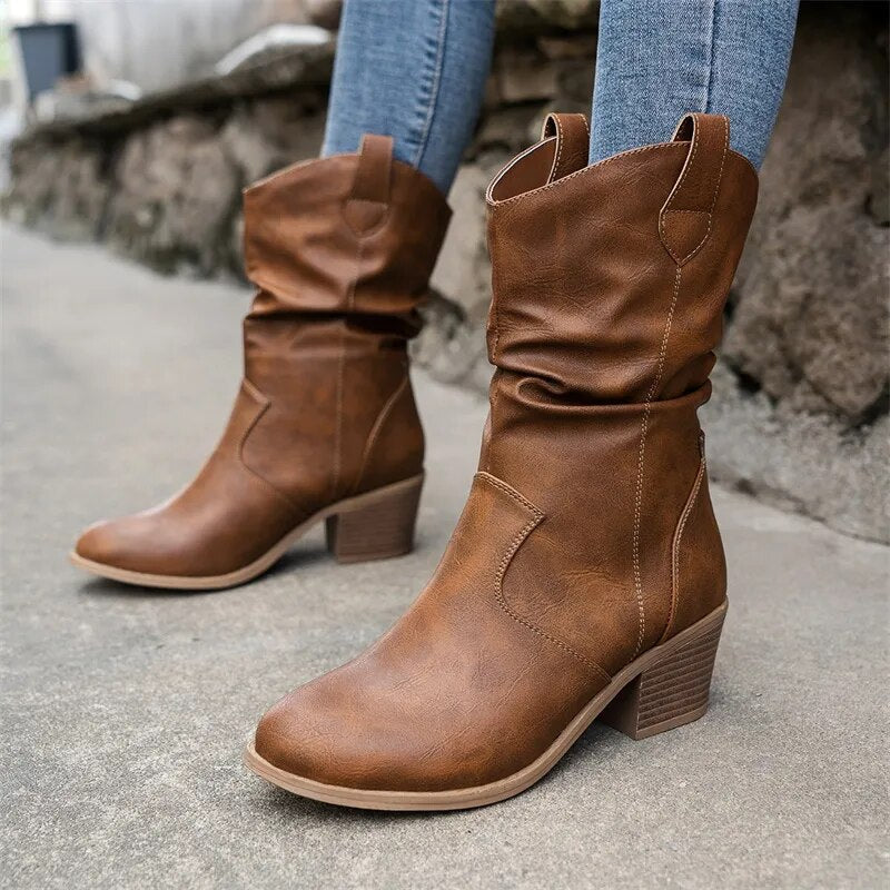 Black Leather Ankle Boots for Women – Stylish Western Design, Sizes 36 to 42 5