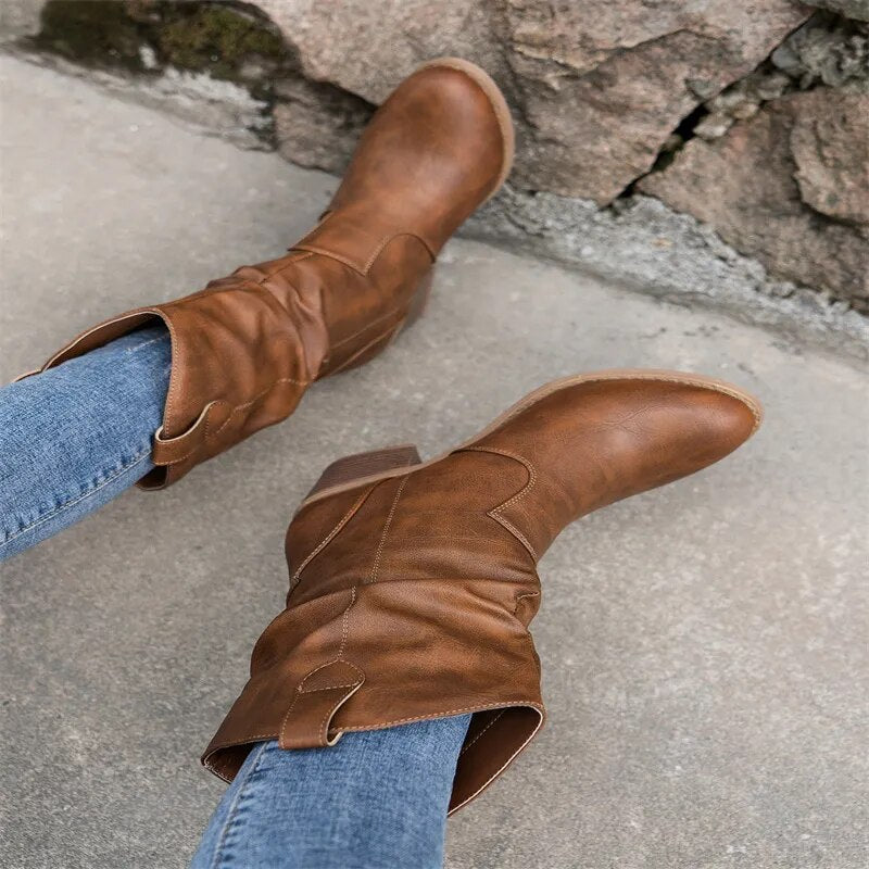 Black Leather Ankle Boots for Women – Stylish Western Design, Sizes 36 to 42 6