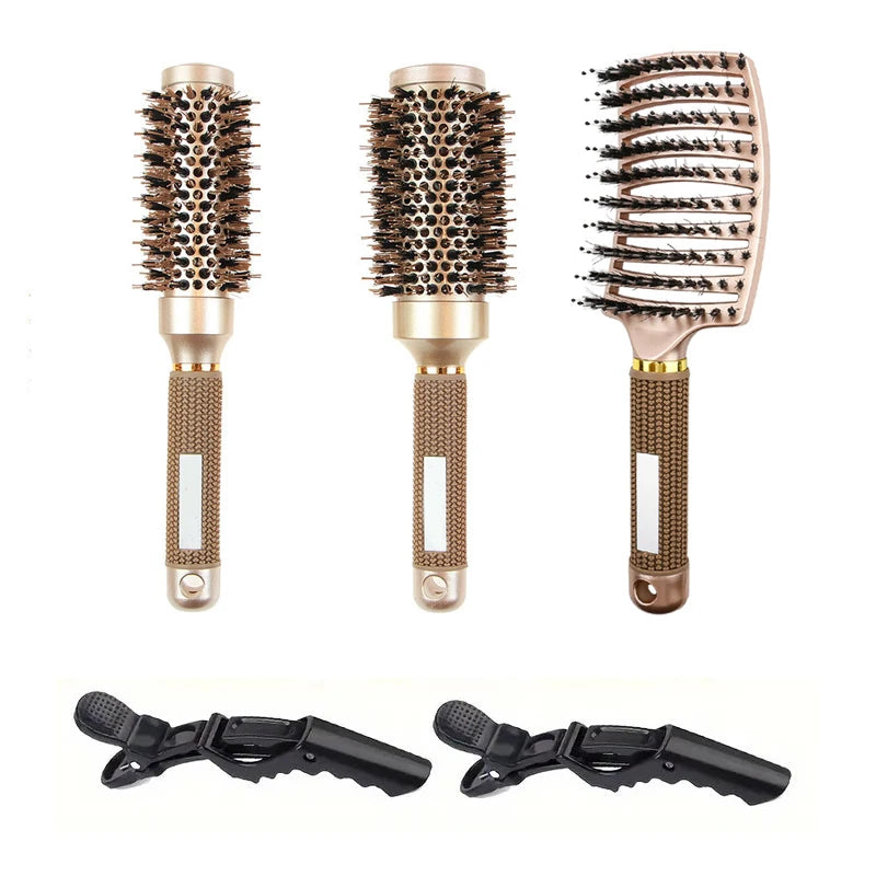 BlowOut Pro - Ionic Boar Bristle Round Hairbrush Set for Salon-Quality Styling 0