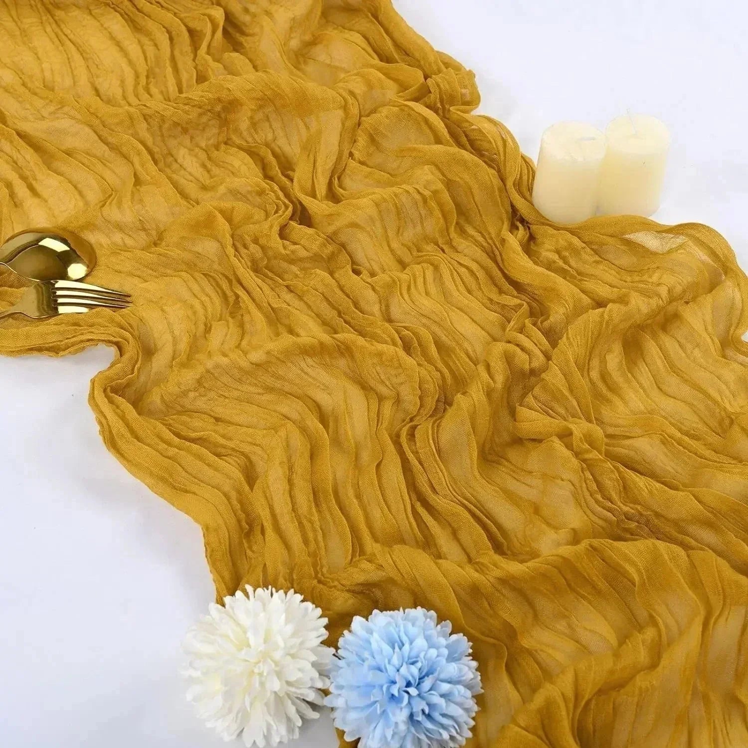 BlushGauze | Elegant Pleated Cotton Cheesecloth Table Runner Set of 10 10