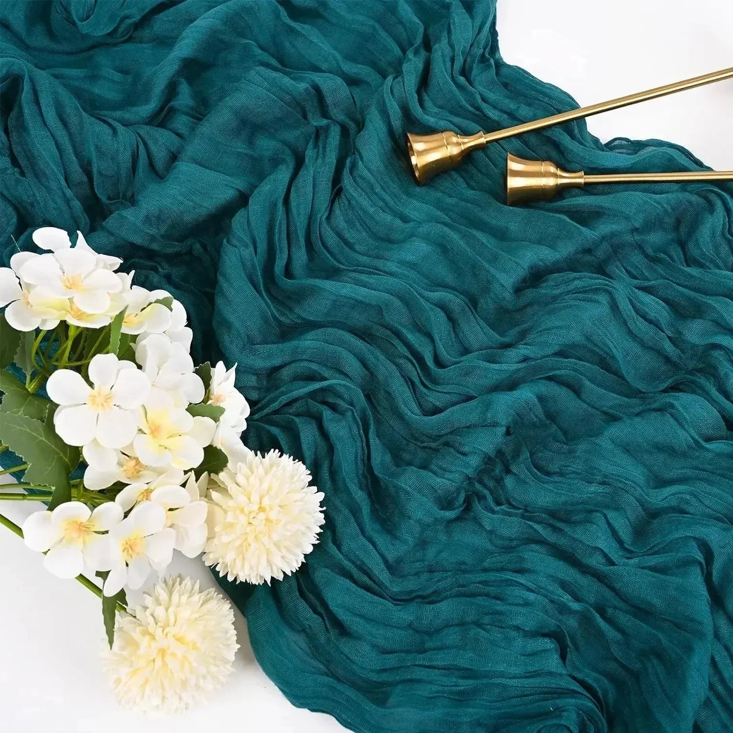 BlushGauze | Elegant Pleated Cotton Cheesecloth Table Runner Set of 10 11