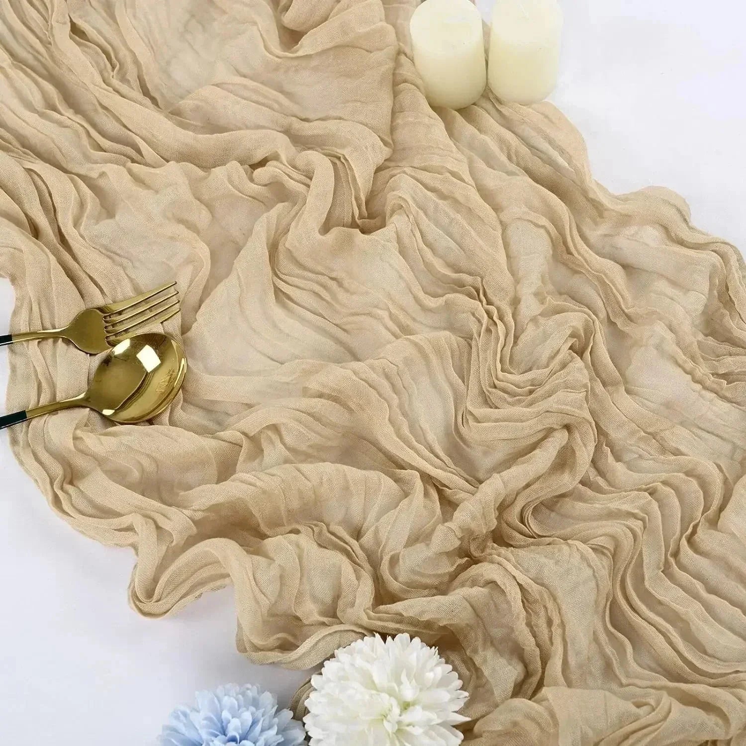 BlushGauze | Elegant Pleated Cotton Cheesecloth Table Runner Set of 10 12