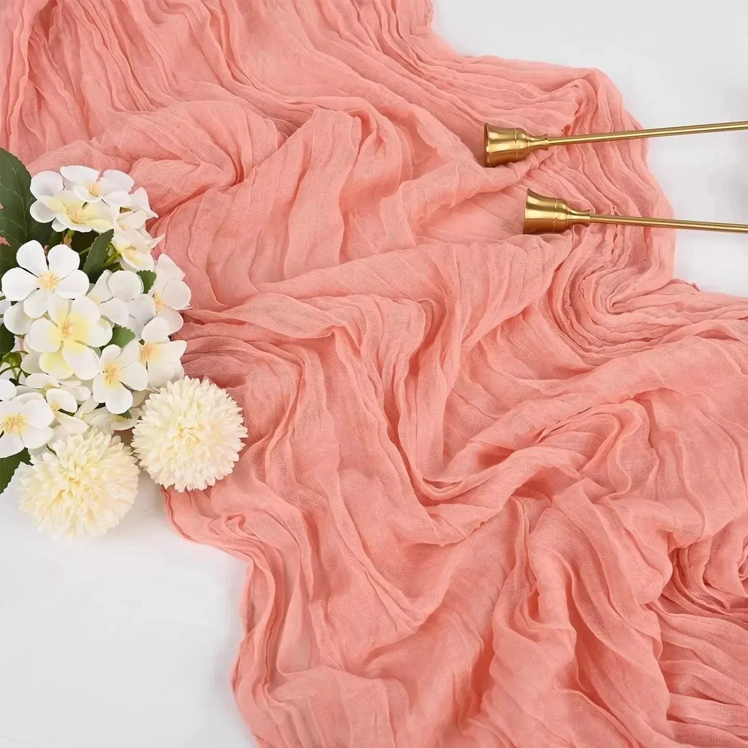 BlushGauze | Elegant Pleated Cotton Cheesecloth Table Runner Set of 10 4