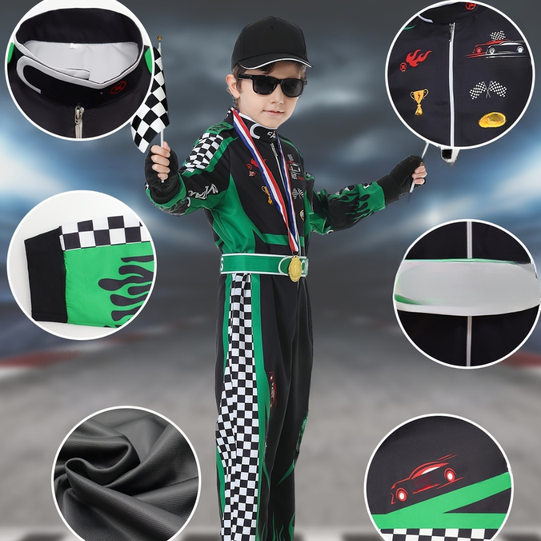 Boys Realistic Halloween Racing Costume Set | Long Sleeve Jumpsuit 1
