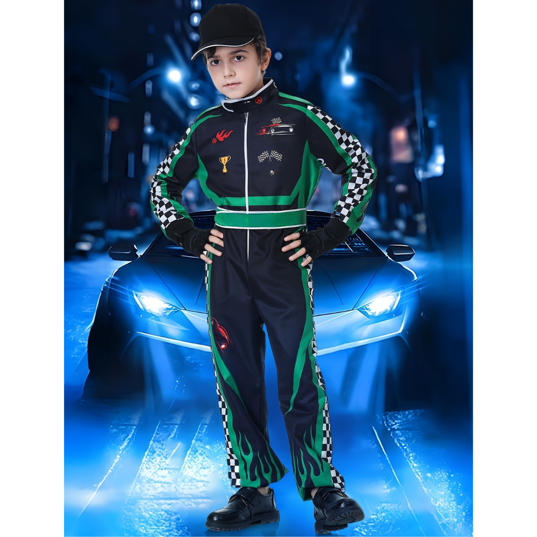 Boys Realistic Halloween Racing Costume Set | Long Sleeve Jumpsuit 4