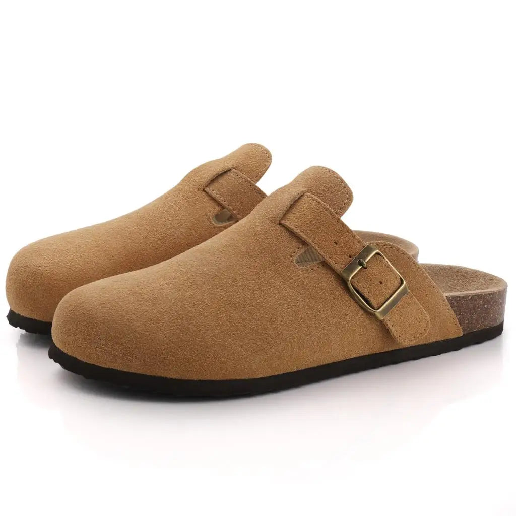 Brown Women’s Suede Mules – Stylish Slip-On Shoes with Arch Support and Cork Insole 0