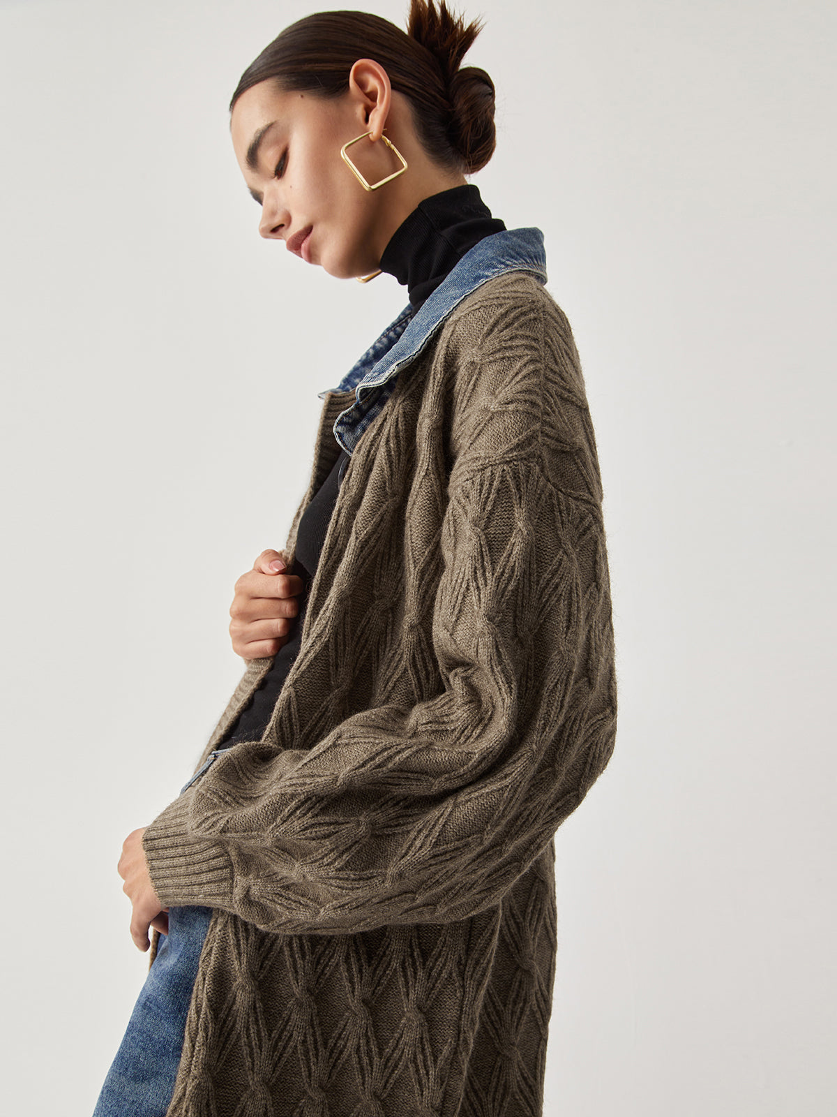 Cali | Diamond Stitch Knitting Longline Cardigan 1