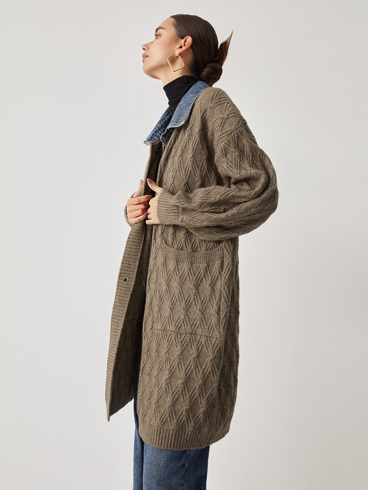 Cali | Diamond Stitch Knitting Longline Cardigan 4