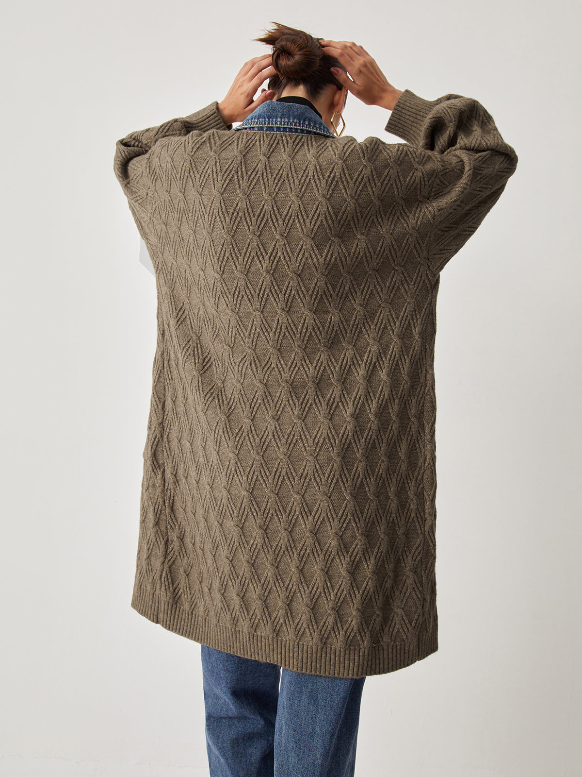 Cali | Diamond Stitch Knitting Longline Cardigan 5