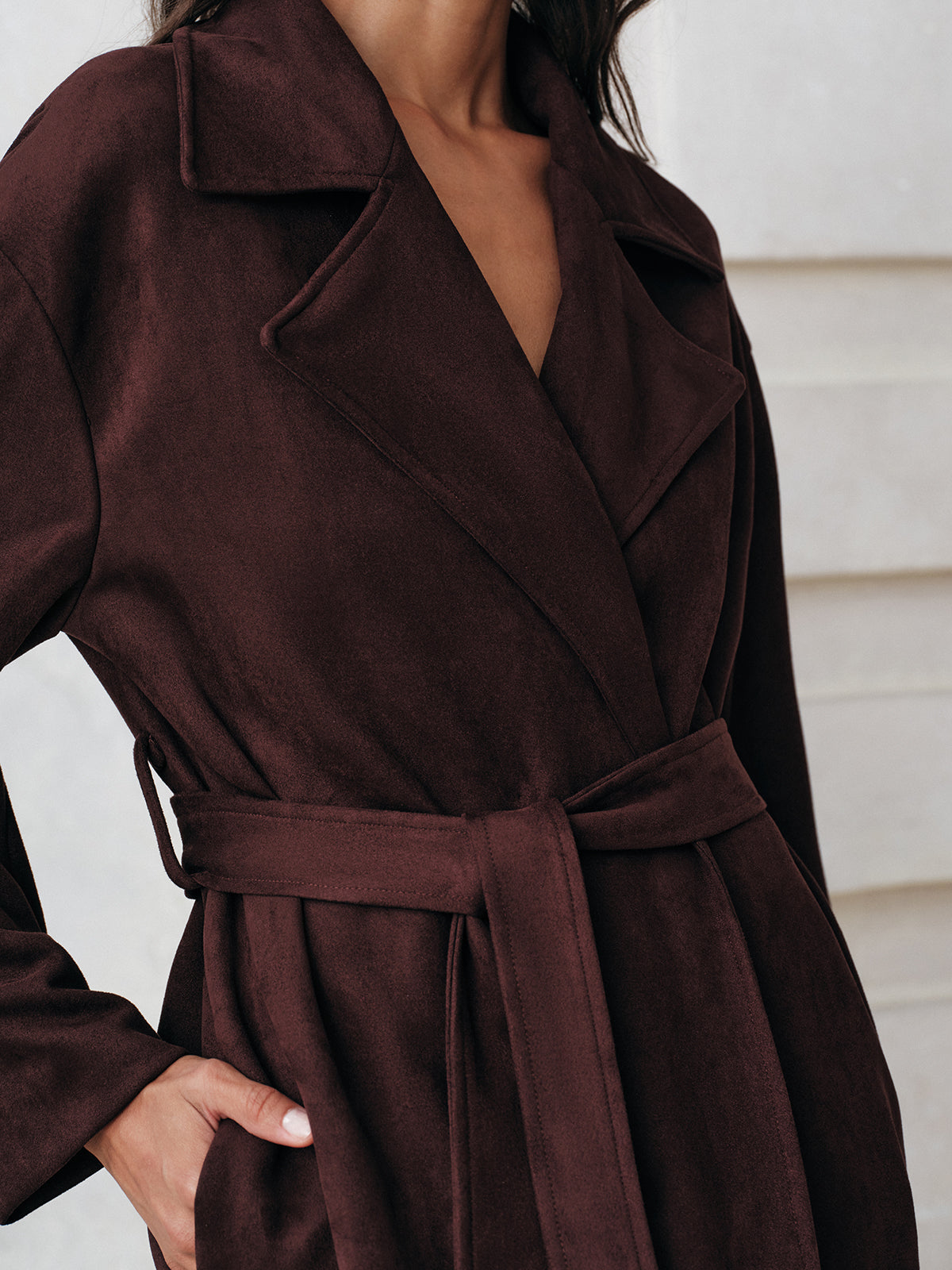 Cameron | Suede Belted Long Trench Coat 4