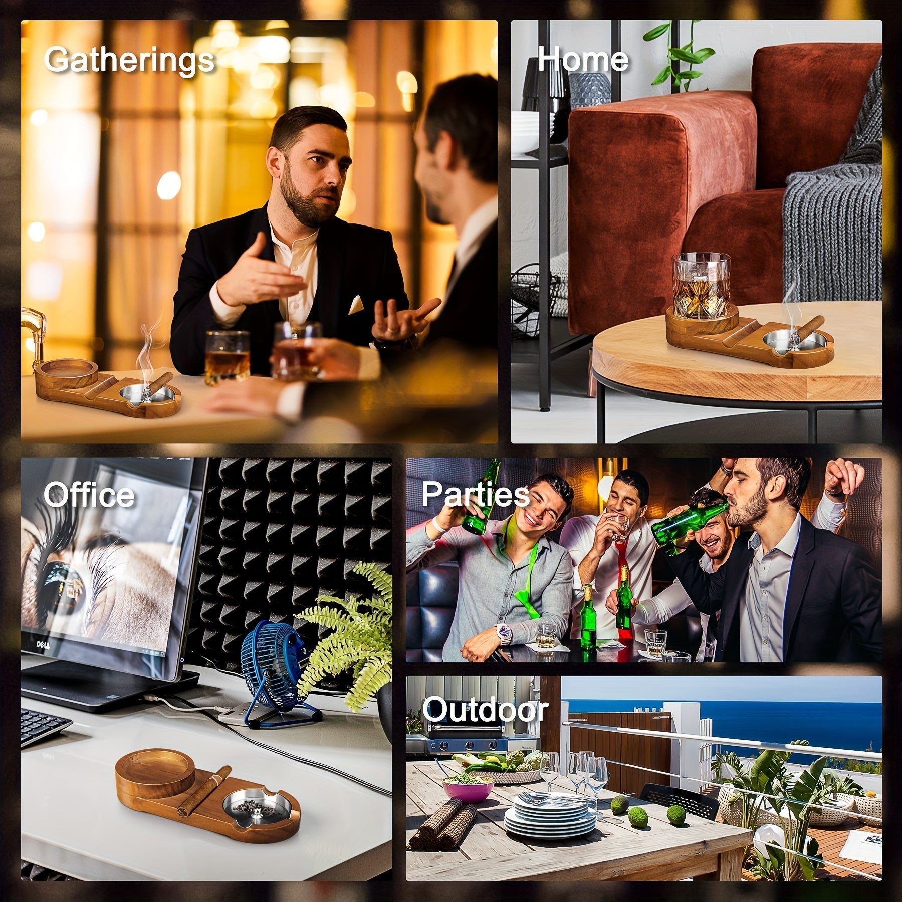 CedarWood | Luxurious Elegant Cigar Ashtray with Whiskey Glass Tray 7