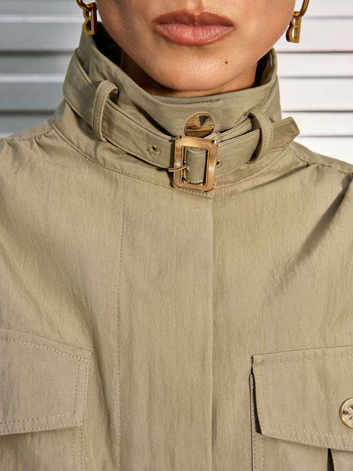 Celina | Belted Collar Cotton Blend Cropped Jacket 3