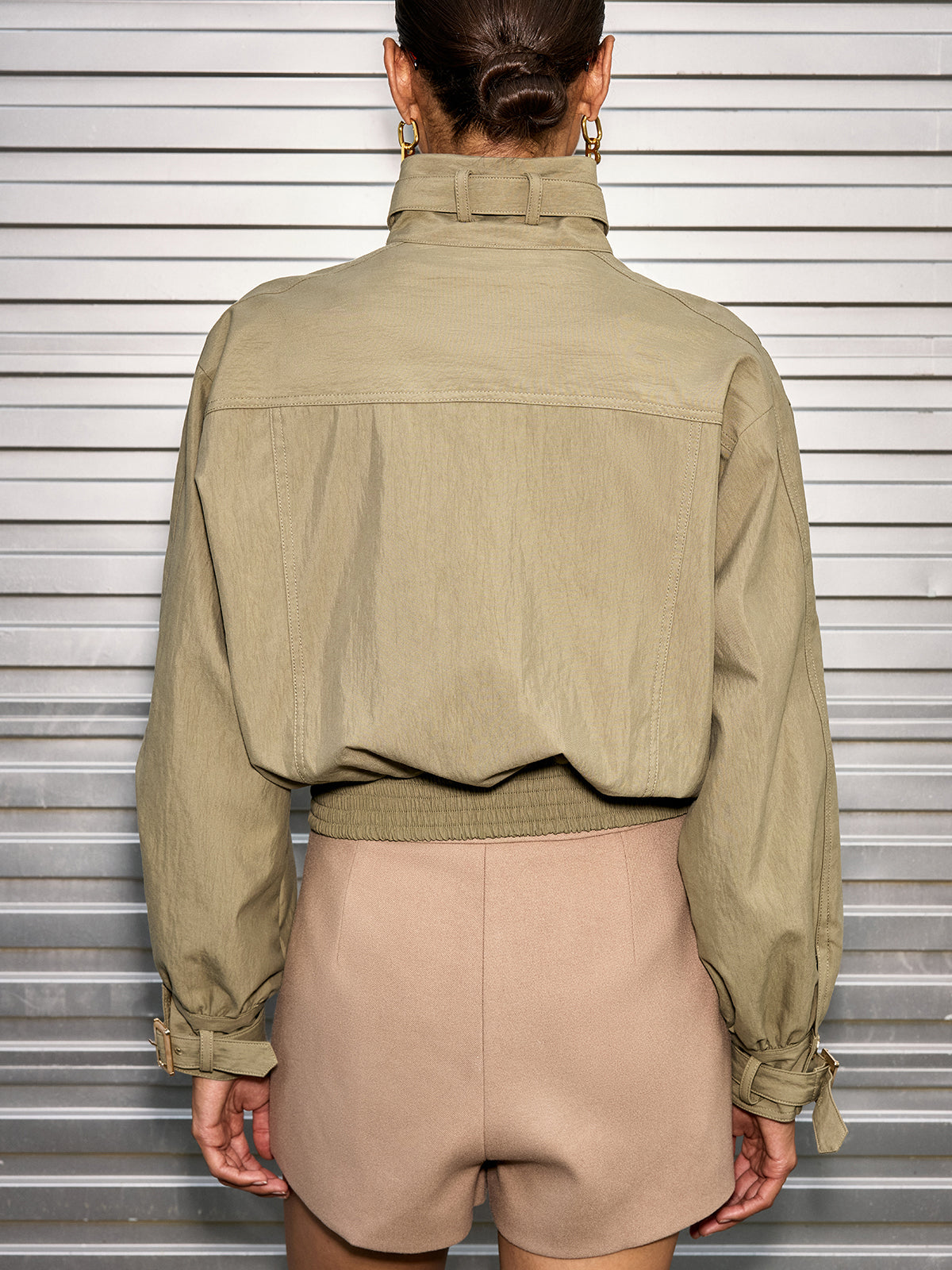 Celina | Belted Collar Cotton Blend Cropped Jacket 4