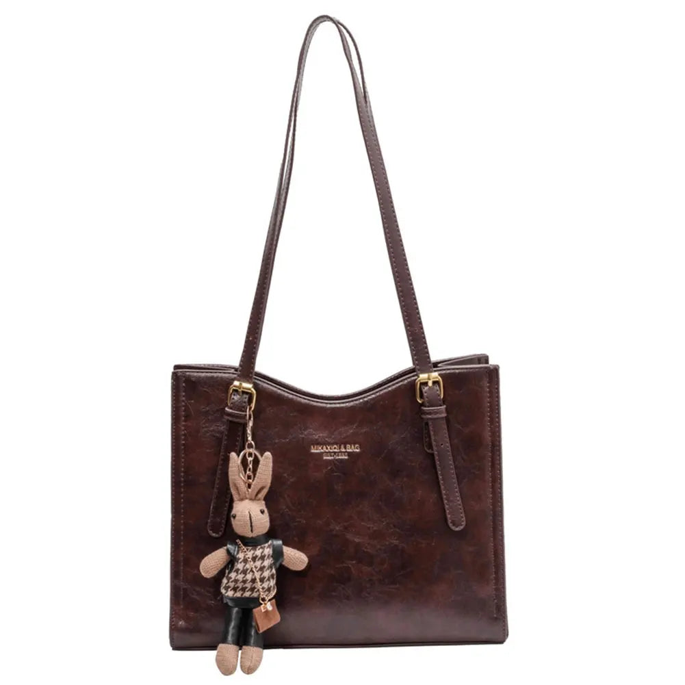 CharmBun | Playful Spacious PU Leather Tote Bag with Rabbit Pendant 2