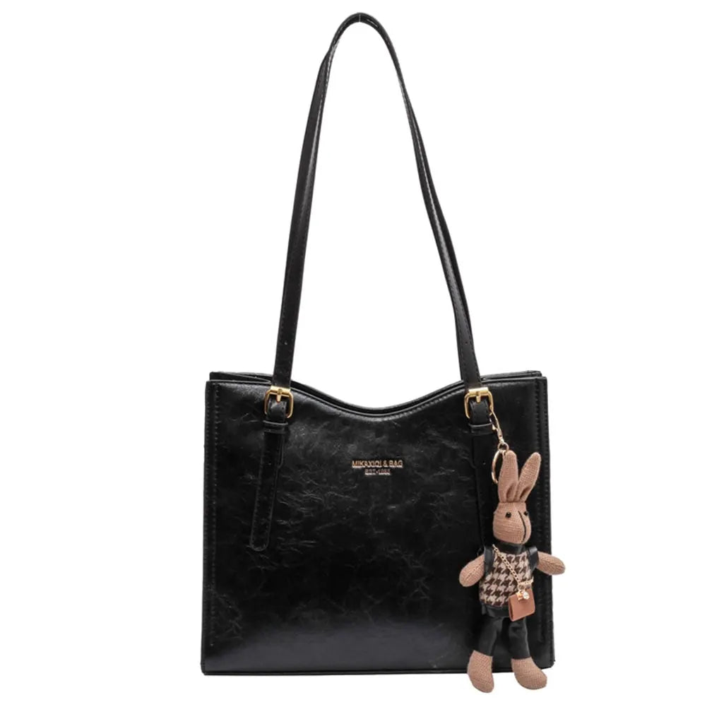 CharmBun | Playful Spacious PU Leather Tote Bag with Rabbit Pendant 4