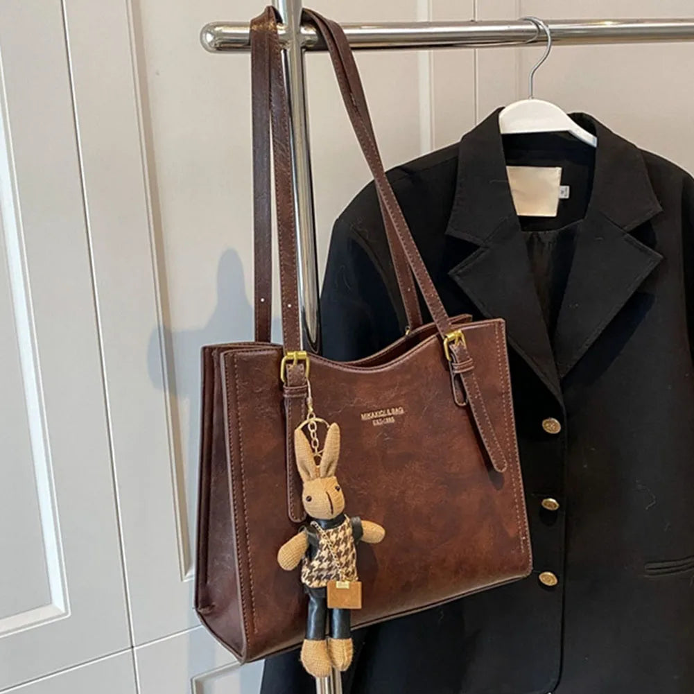 CharmBun | Playful Spacious PU Leather Tote Bag with Rabbit Pendant 8