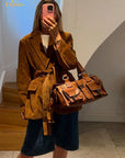 Chic Women's Suede Coat with Belt and Long Sleeves – Stylish Single-Breasted Jacket for Autumn 1