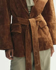 Chic Women's Suede Coat with Belt and Long Sleeves – Stylish Single-Breasted Jacket for Autumn 4