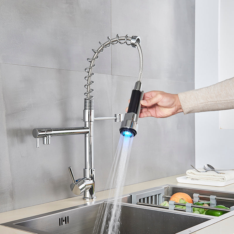 Chrome LED Kitchen Faucet with Flexible Spring Spout and Colour-Changing Technology – Single Handle Kitchen Sink Faucet 1