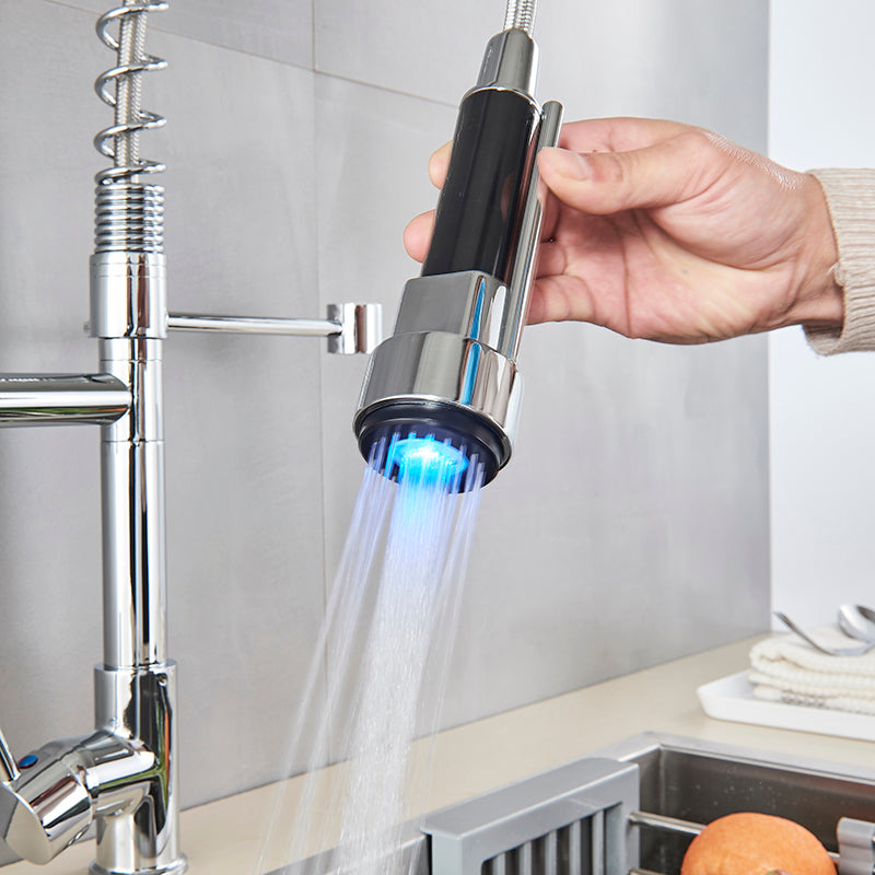 Chrome LED Kitchen Faucet with Flexible Spring Spout and Colour-Changing Technology – Single Handle Kitchen Sink Faucet 2