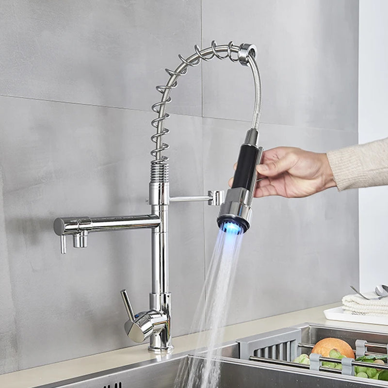 Chrome LED Kitchen Faucet with Flexible Spring Spout and Colour-Changing Technology – Single Handle Kitchen Sink Faucet 4