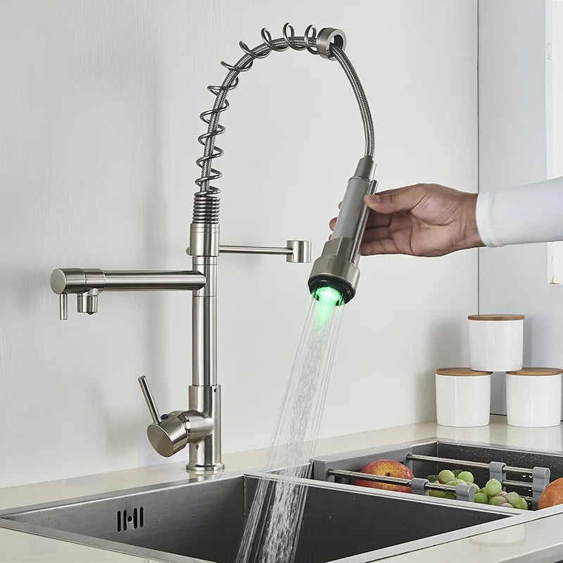 Chrome LED Kitchen Faucet with Flexible Spring Spout and Colour-Changing Technology – Single Handle Kitchen Sink Faucet 7