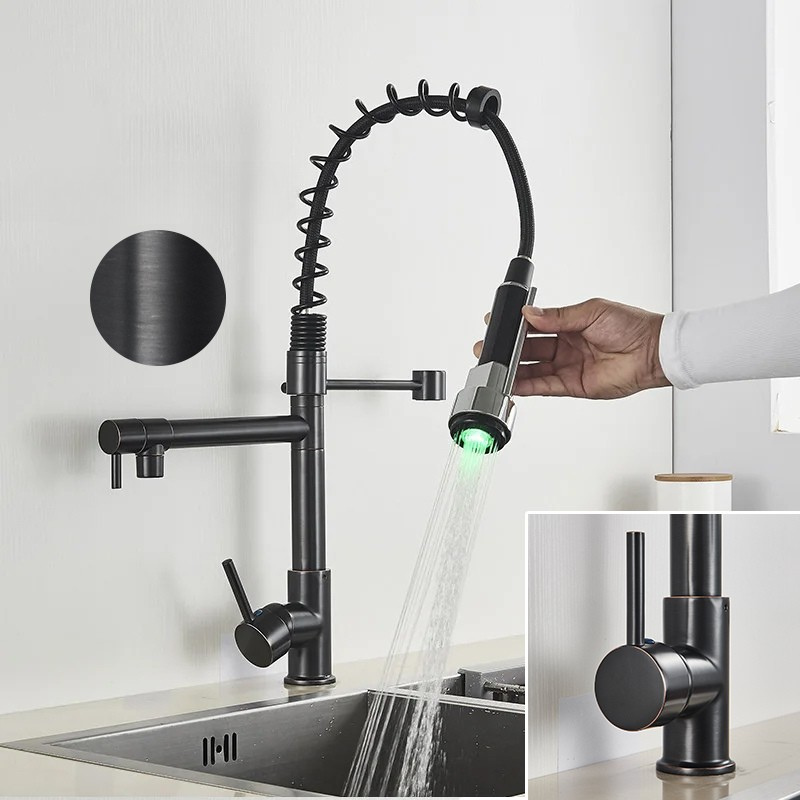 Chrome LED Kitchen Faucet with Flexible Spring Spout and Colour-Changing Technology – Single Handle Kitchen Sink Faucet 8