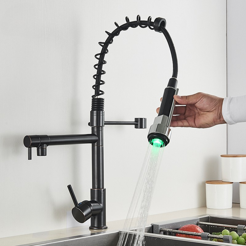 Chrome LED Kitchen Faucet with Flexible Spring Spout and Colour-Changing Technology – Single Handle Kitchen Sink Faucet 9