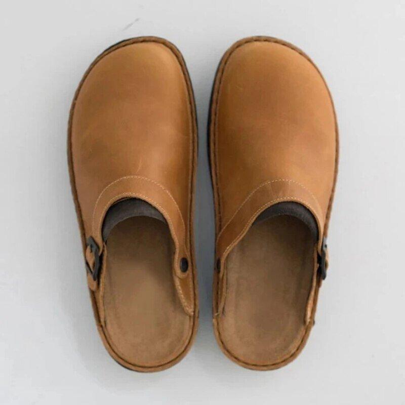 Classic Leather Clogs for Women with Adjustable Buckle – Comfortable Closed Toe Footwear 0
