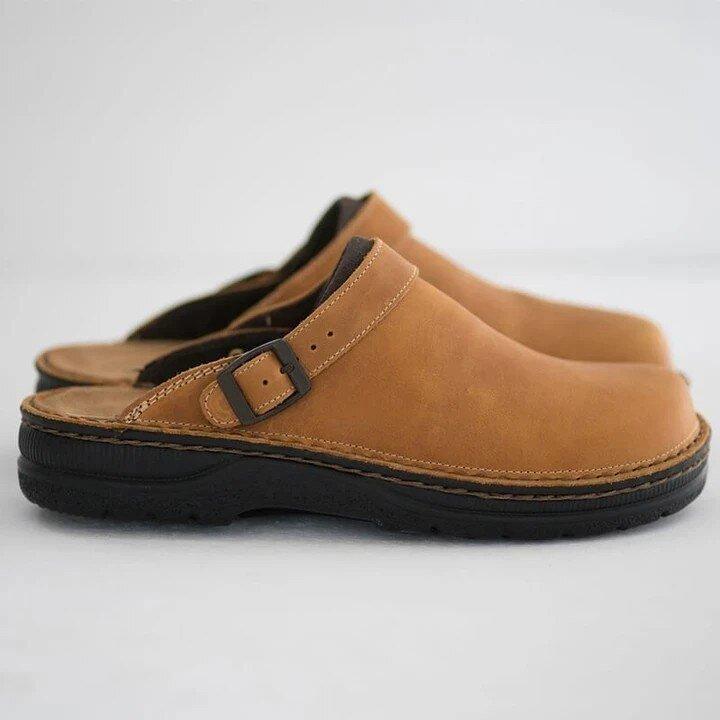 Classic Leather Clogs for Women with Adjustable Buckle – Comfortable Closed Toe Footwear 1