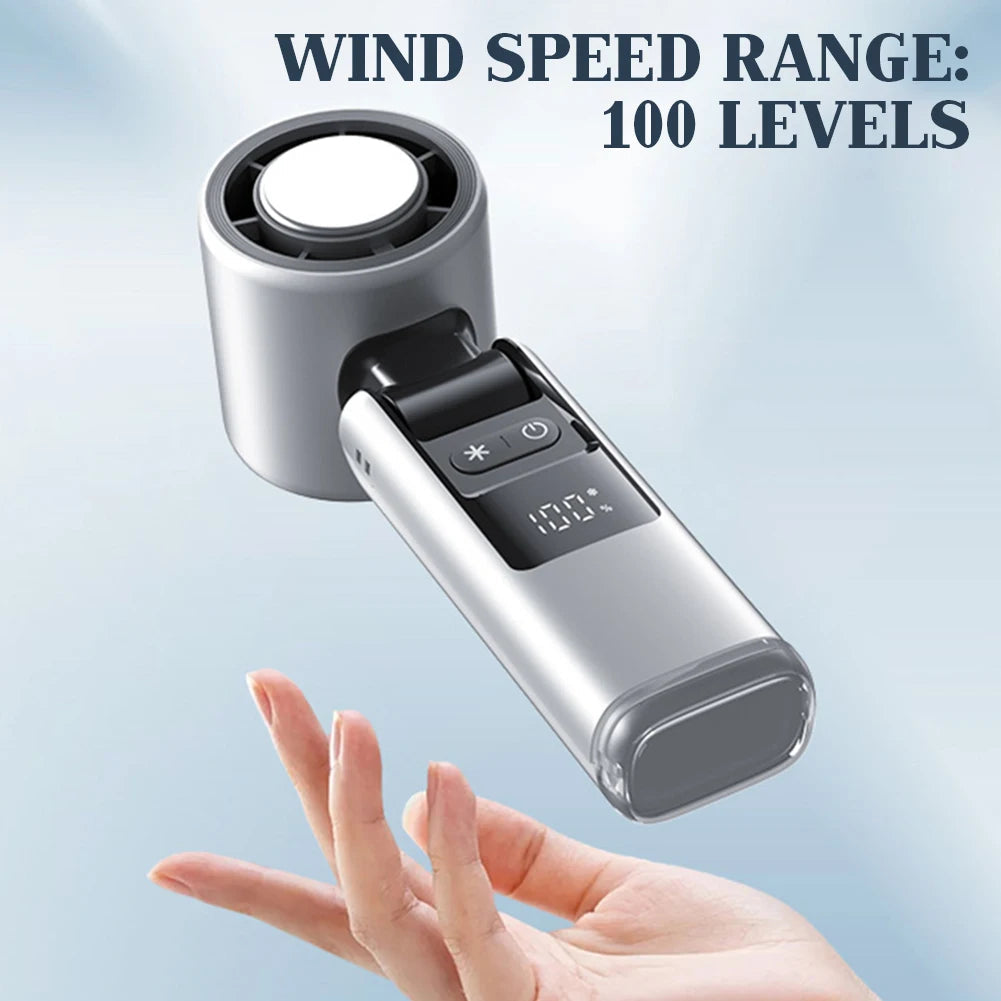 Cooliox Mini hand fan | 100 wind turbines & digital display | Foldable & USB load bar | 4000mAh battery 2