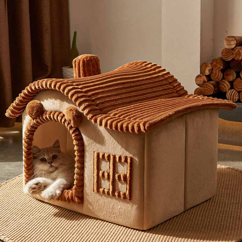 CozyCave | Soft Indoor Cat Bed with Enclosed House Design 0