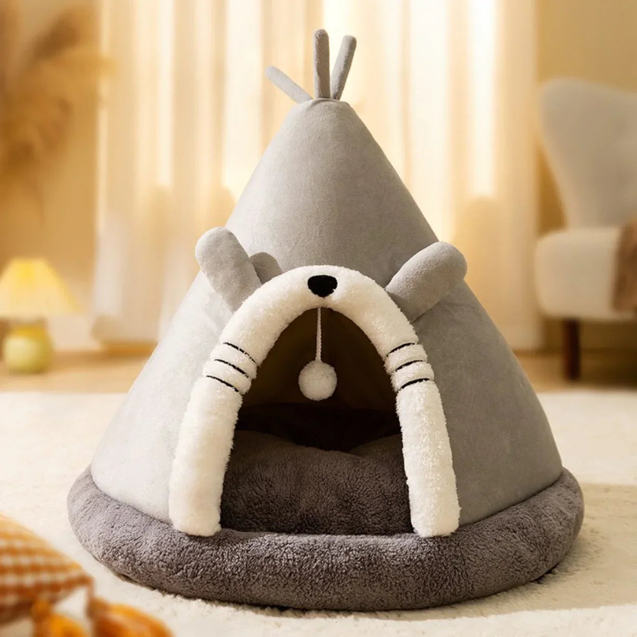 CozyNest | Elegant Soft Fleece Heated Cat Tent Bed 5