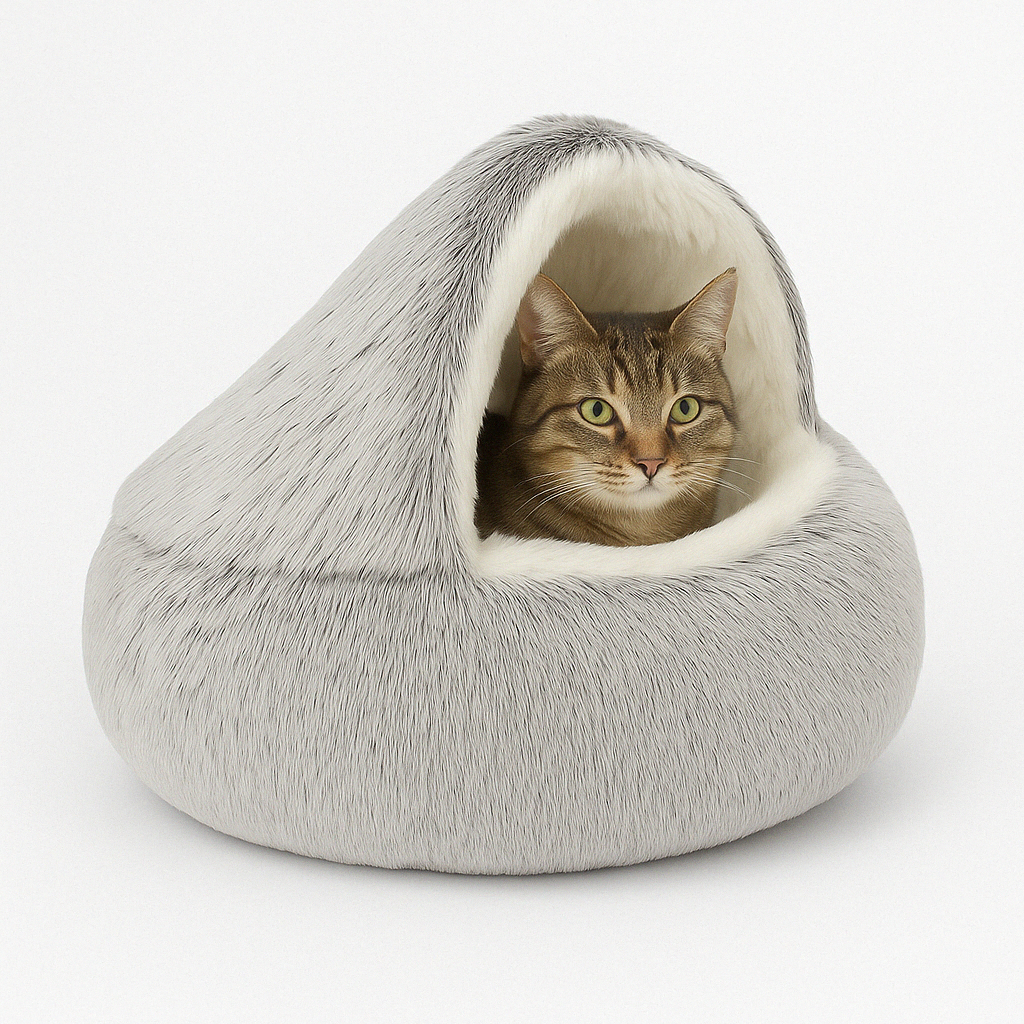 CozyNest | Soft Plush Hooded Cat Bed for Anxiety Relief 0
