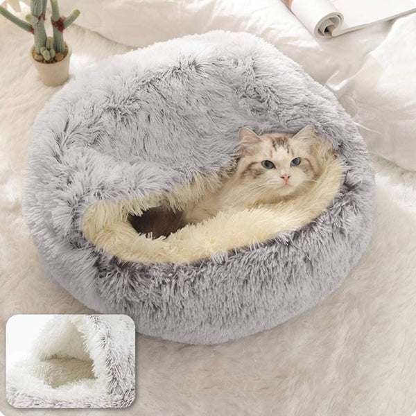 CozyNest | Soft Plush Hooded Cat Bed for Anxiety Relief 2