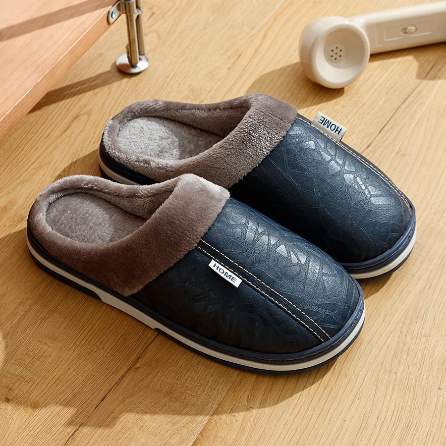 CozyNest | Warm Waterproof PU Leather Men&#39;s Slippers for Winter 6